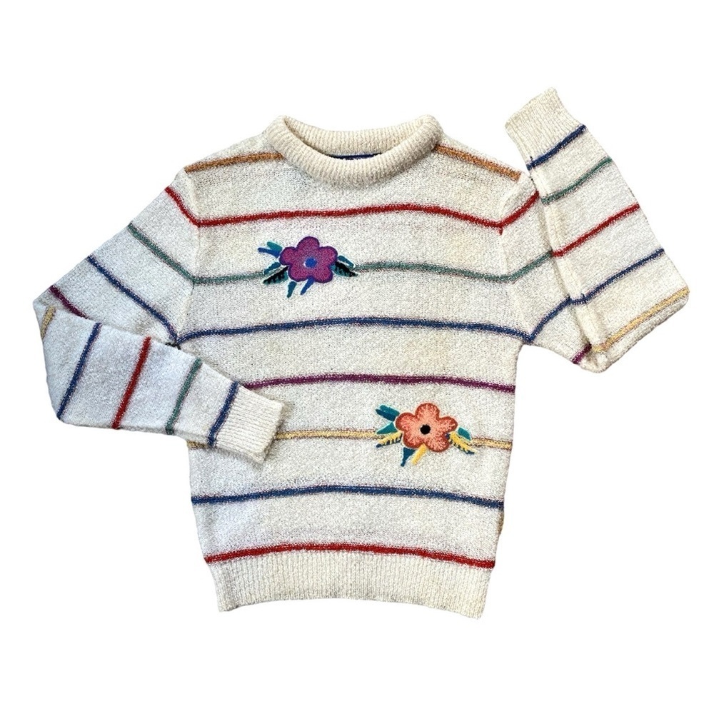 Vintage 20 Ans Knits By Mariea Kim Striped Floral Sweater - Picture 2 of 7
